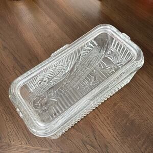 Vintage Federal Glass Refrigerator Dish Ribbed Clear Glass Fruit Lid READ Dscpt